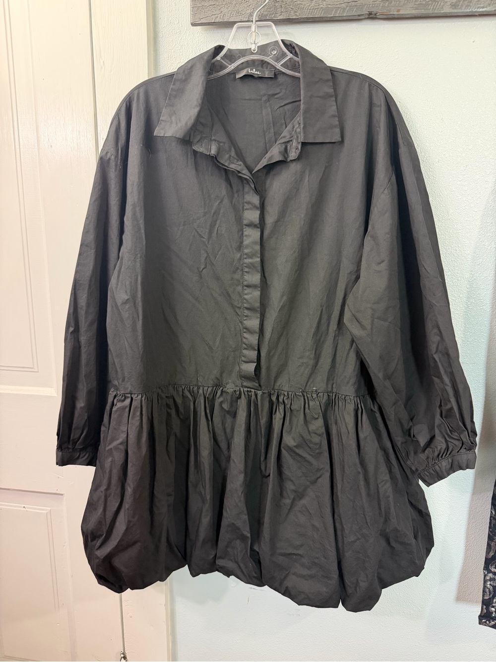 Lulu's Black Collared Mini Peplum Shirt Dress
